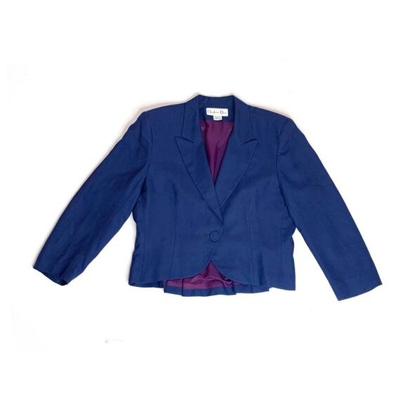 Vintage 70s/80s Christian Dior Pleated Back Wool Suit Blazer Medium/Large Navy - Picture 6 of 15